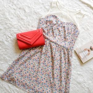 Lace Yoke Ditsy Floral Sweetheart Dress